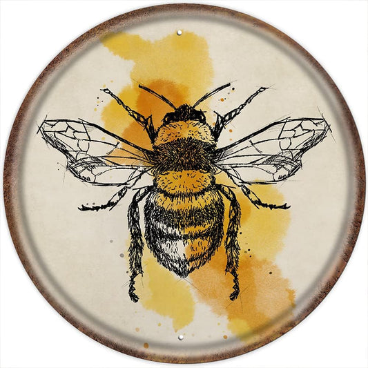 BEE Vintage Style Round Tin Sign Honey Bumblebee Garden Home Decor 12x12 Inch