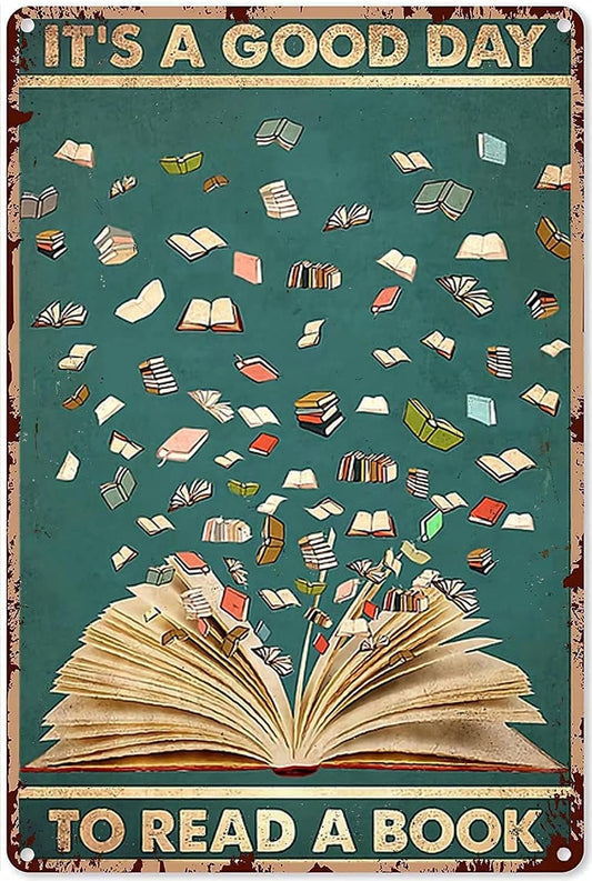Vintage Wall Decor Metal Tin Sign-It's A Good Day to Read A Book Garden