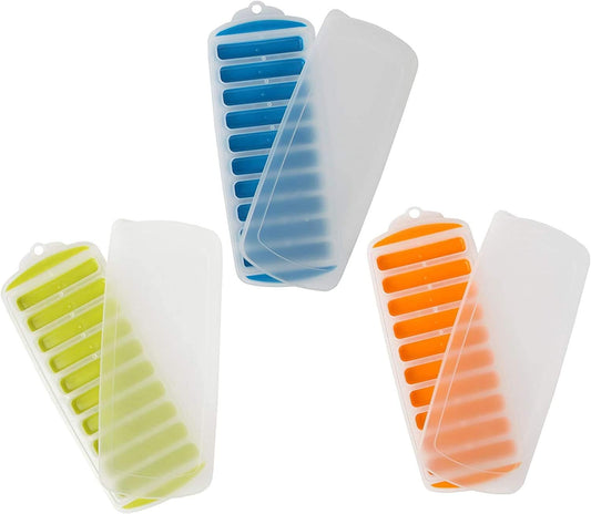3-Piece Quick-Freeze Ice Trays with 10 Ice Cube Slots – Silicone Ice Cube Tray Set Makes 30 Ice Cubes with Lids