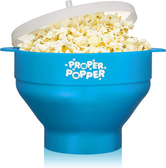 Proper Popper Microwave Popcorn Popper, Silicone Popcorn Maker, Collapsible Bowl BPA Free & Dishwasher Safe - (Turquoise)