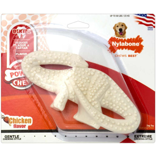Nylabone Dental Dinosaur Power Chew Durable Dog Toy Chicken 1ea/Large - Up To 50 lb