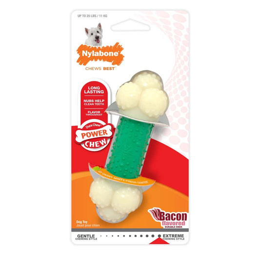 Nylabone Double Action Power Chew Durable Dog Toy Bacon 1ea/SMall - Up To 25 lb