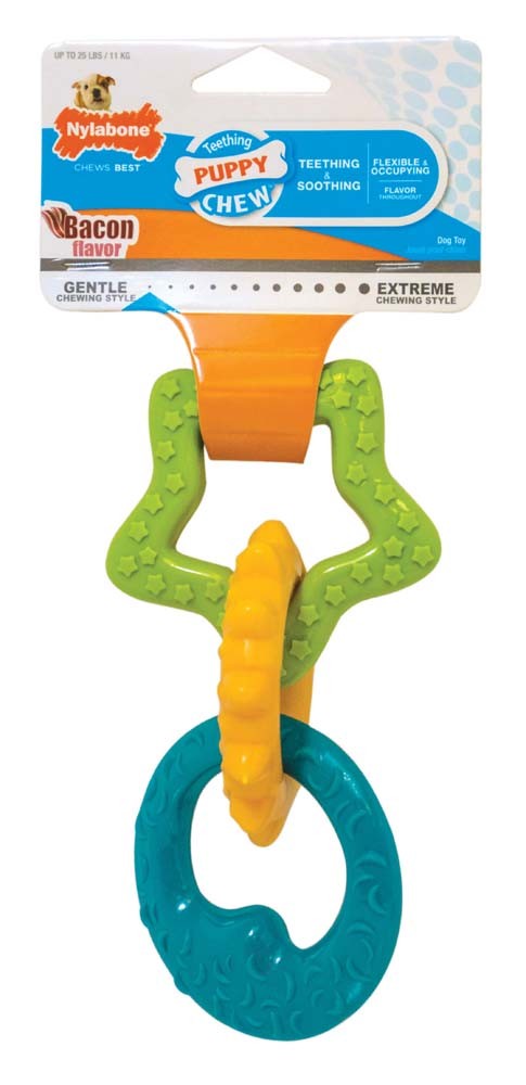 Nylabone Puppy Power Chew Teething Toy Rings Dogs Bacon Yellow 1ea/SMall - Up To 25 lb