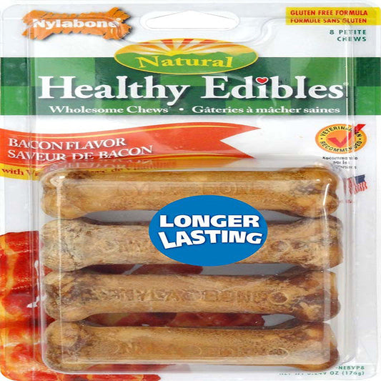 Nylabone Healthy Edibles All-Natural Long Lasting Bacon Flavor Chew Treats Bacon 1ea/XS - Up To 15 lb, 8 ct