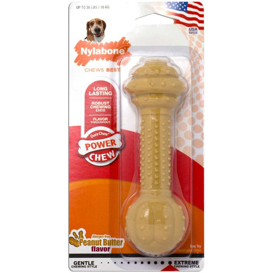 Nylabone Barbell Power Chew Durable Dog Toy Peanut Butter 1ea/Medium - Up To 35 lb