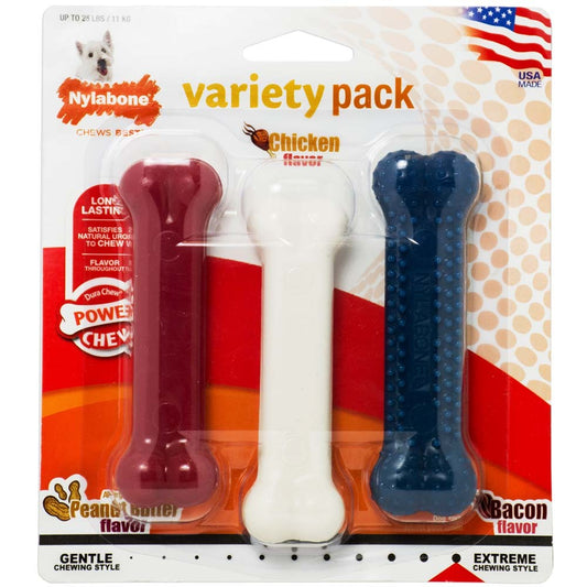 Nylabone Power Chew Variety Triple Pack Chicken, Bacon & Peanut Butter 1ea/SMall Up To 25 lb
