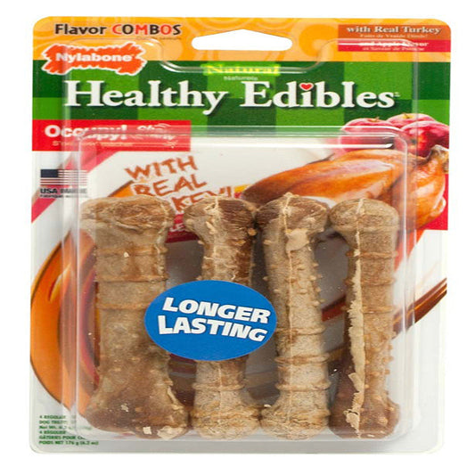 Nylabone Healthy Edibles All-Natural Long Lasting Turkey & Apple Dog Chew Treats Turkey & Apple 1ea/SMall - Up To 25 lb, 4 ct
