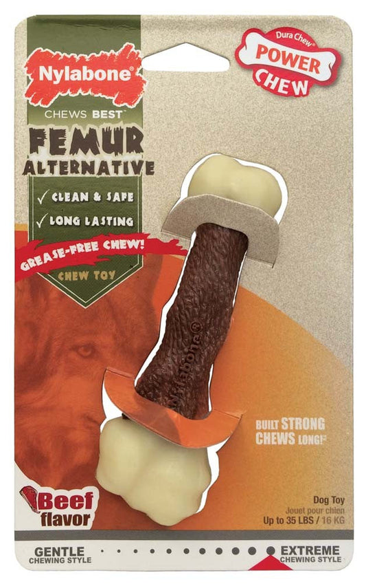 Nylabone Femur Bone Rawhide Alternative Power Chew Durable Dog Toy Beef 1ea/Medium - Up To 35 lb