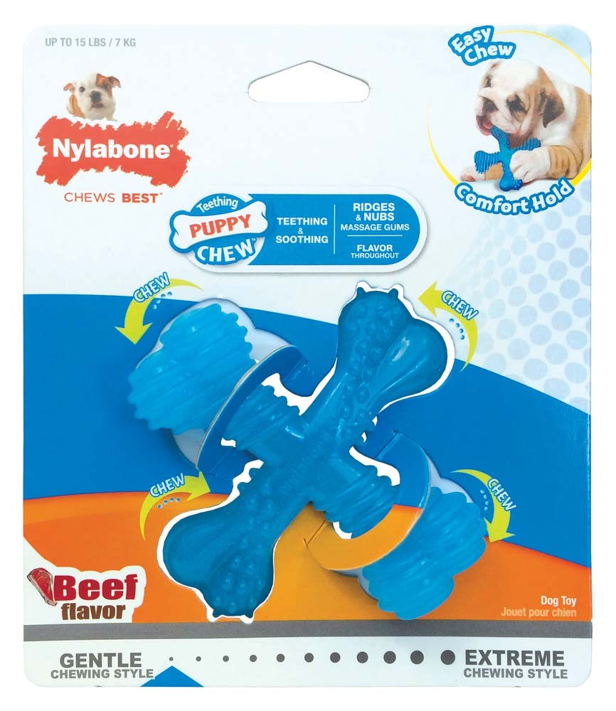 Nylabone Puppy Chew X Bone Chew Toy X Bone Beef Blue 1ea/SMall - Up To 25 lb