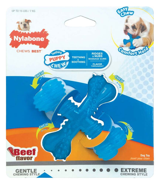 Nylabone Puppy Chew X Bone Chew Toy X Bone Beef Blue 1ea/SMall - Up To 25 lb