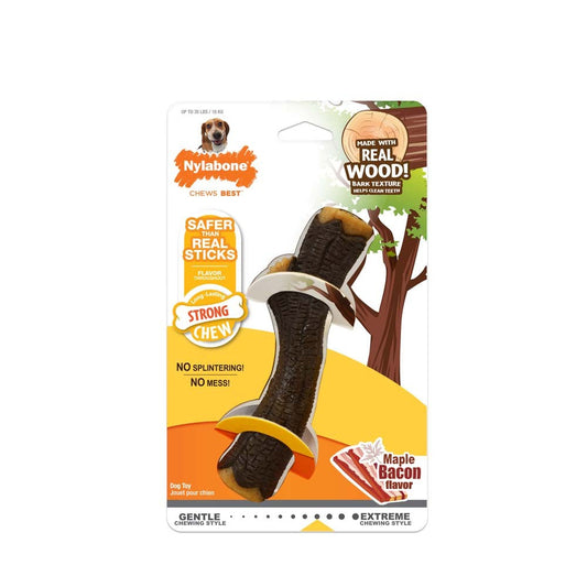 Nylabone Strong Chew Real Wood Dog Stick Toy Maple Bacon 1ea/Medium - Up To 35 lb