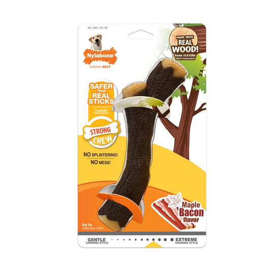 Nylabone Strong Chew Real Wood Dog Stick Toy Maple Bacon 1ea/XL - 50+ lb