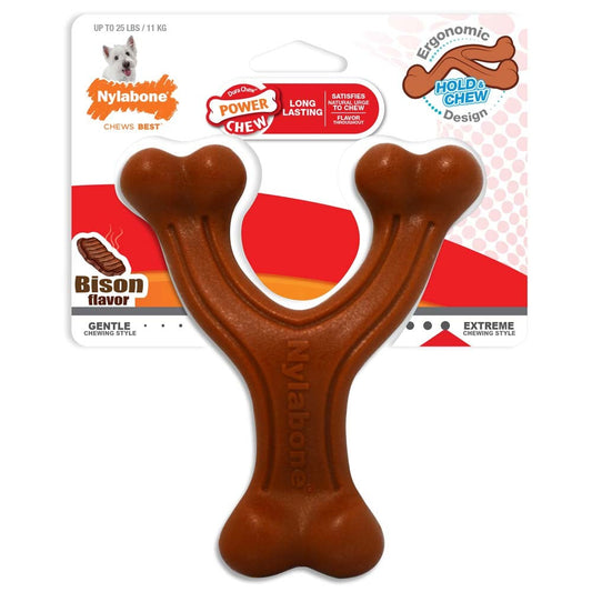 Nylabone Ergonomic Hold & Chew Wishbone Power Chew Durable Dog Toy Bison 1ea/SMall - Up To 25 lb