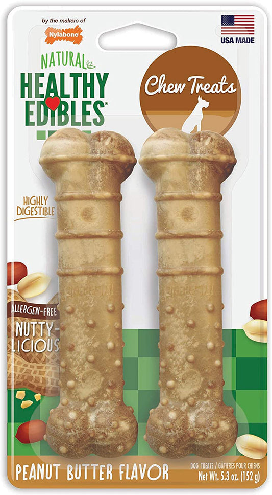 Nylabone Nubz Natural Dog Treats ������������������������ Allergen-Free Peanut Butter Flavor Peanut Butter 1ea/Large - Up To 50 lb, 2 ct
