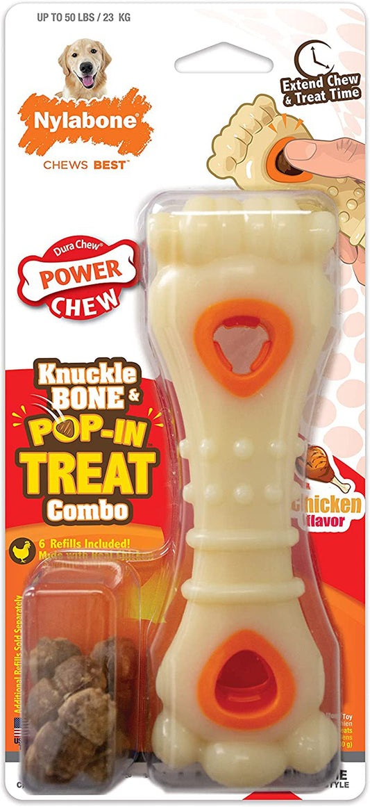 Nylabone Puppy Power Chew Knuckle Bone & Pop-In Puppy Treat Toy Combo Chicken 1ea/XS - Up To 15 lb