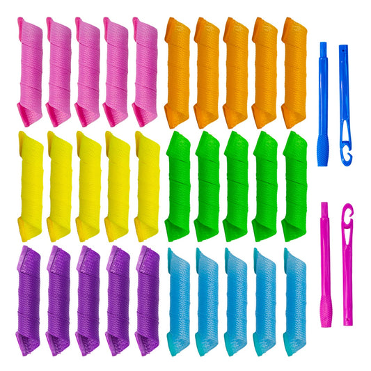 30pcs Heatless Hair Curlers Rollers Spiral Curls Styling Kit with 2 Sets Styling Hooks (12 Inch/30 cm)