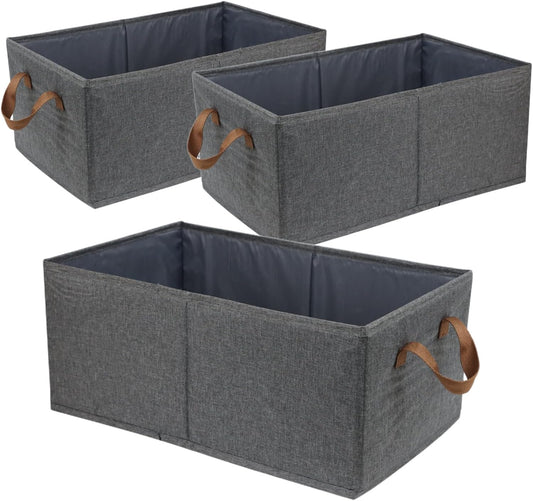 Pack of 3 Large Capacity Storage Bins Closet Organizer System, Sturdy Foldable Storage Boxes