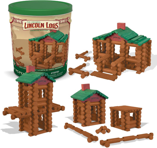 100th Anniversary Tin, 111 Pieces, Real Wood Logs - Ages 3+ - Best Retro Building Gift Set For Boys/Girls
