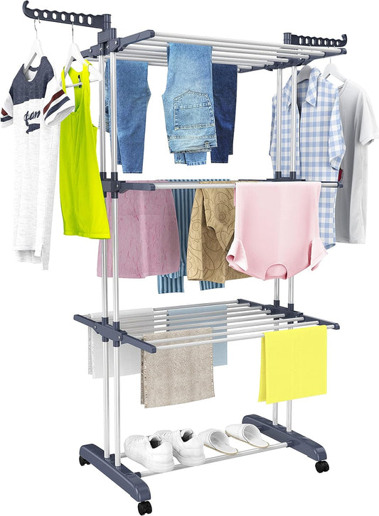 Oversized 4-Tier(67.7" High) Foldable Stainless Steel Movable Drying Rack with 4 castors