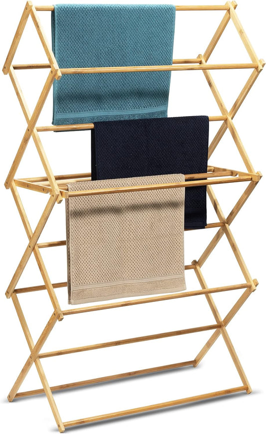 Drying Rack for Clothes, Wood Clothing Dryer, Extreme Stability, Heavy Duty Built, 2 Size Tiers, Pre-Assembled (X-Large)