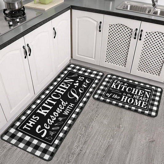 Buffalo Plaid Kitchen Rug 2 Pieces Set, Washable Non-Slip Kitchen Sink Decor Carpet