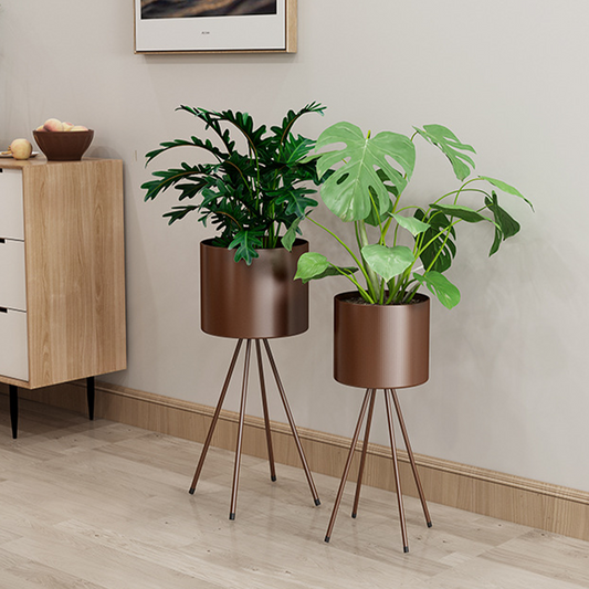 Bronze Round Metal indoor Planter with Stand