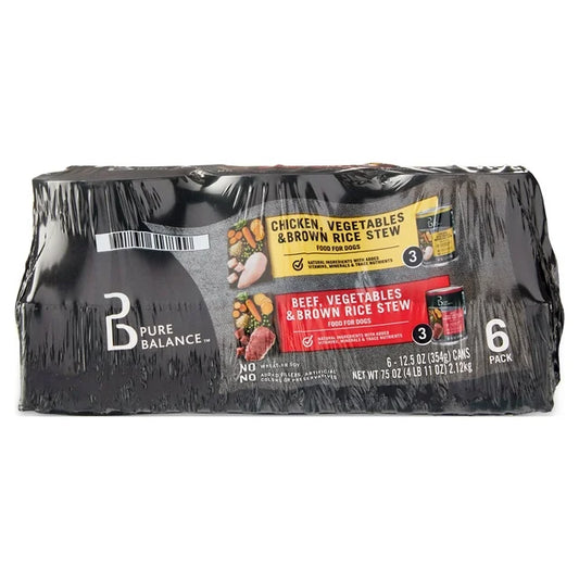 Pure Balance Beef Stew and Chicken Stew Wet Dog Food Variety Pack, 12.5 oz Cans (6 Pack)