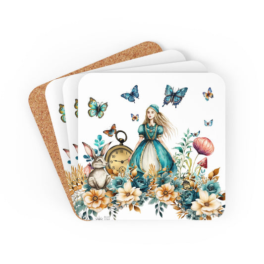 White Alice in Wonderland #21 Corkwood Coasters Set