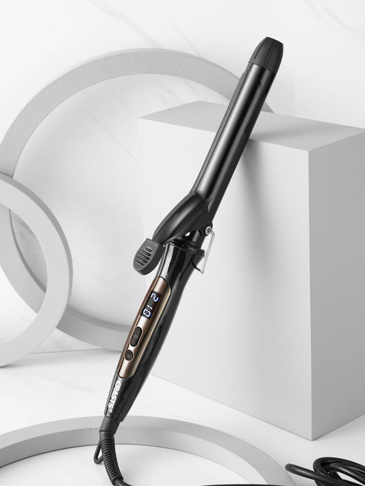 25mm Black Hair Curler With Lcd Display, Adjustable Temperature, Non-damaging And Long Lasting For Home Quick Hair Styling