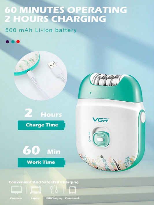 VGR Hair Removal 500mAh Rechargeable 60 Minutes Work Time Women's Epilator Two Speed Switch for Families Traveling Dormitory V-726