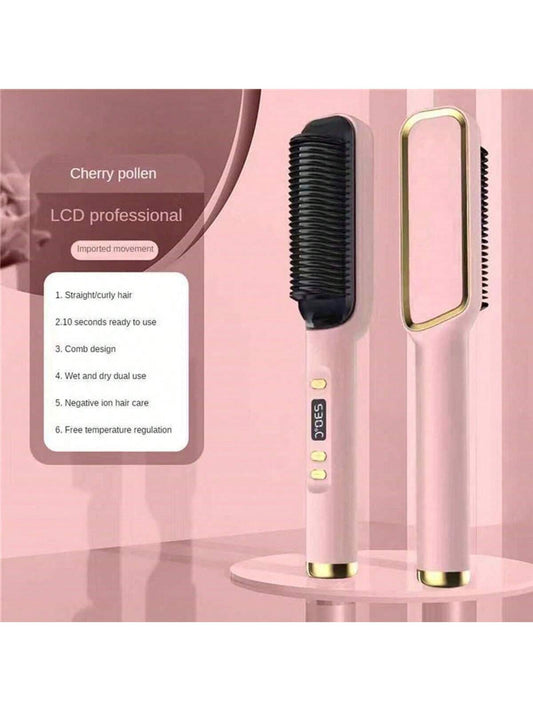 1pc Electric 2-in-1 Hair Straightener Brush Straightening Comb, Lazy Hair Curler