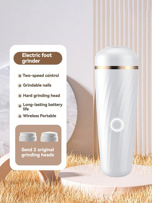 1pc Type-C Rechargeable Portable Electric Foot Grinder, 2 Adjustable Speeds With 2 Grinding Heads For Removing Dead Skin, Hard Skin, Callus And Give Foot Care Without Damaging Skin