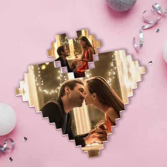Custom Building Brick Puzzle Double Personalized Photo Block Heart Shaped Gifts for Her