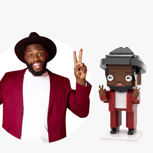 Full Body Customizable 1 Person Custom Block Heads Small Particle Block Man with Hat