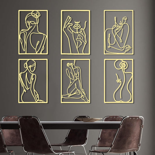 6 Pcs Metal Wall Decor Metal Abstract Woman Modern Decor (Gold)