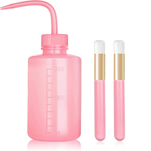 3 PCS Lash Shampoo Brush Sets with 1pcs 250 ML Plastic Satety Lash Cleaning Tatoo Wash Bottles 2PCS Nose Blackhead Facial Cleaning Brush for Eyelash Extension Supplies (Pink Bottle+Cleaning Brush)