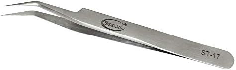 Szeles Vetus Tweezer Stainless Steel Non-magnetic Curved Slant Tip Eyelash Eyebrow Tweezers Makeup Tool ST-17