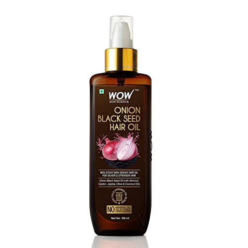 WOW Skin Science Onion Black Seed Hair Oil for Dry Damaged Hair with Almond,Castor,Olive,Coconut&Jojoba Oil (3.4 Fl Oz (Pack of 1))
