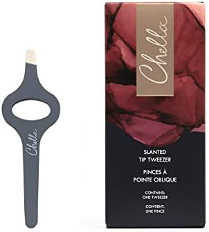 Chella Eyebrow Tweezers, Rubber Coated Stainless Steel Slanted Brow Tweezer