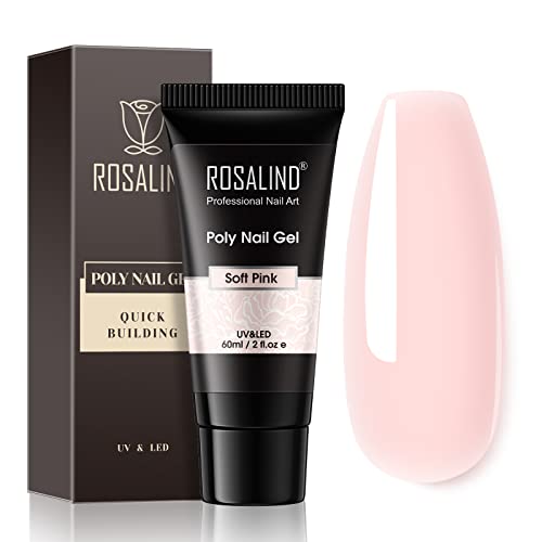 ROSALIND Pink Poly Nail Gel, 60ml Soft Pink Poly Extension Gel for Nail Natural Builder Nail Gel Pink Color, Light Pink Poly Extension Nail Decoration Long-Lasting Poly Nail Enhancement Gel