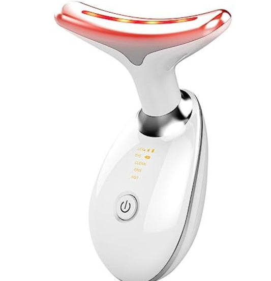 Firming Wrinkle Beauty Devicer for Facial and Neck, Double Chin Face Massager with 45 ±5_ Heat & 3 Color Modes for Skin Care, Face Lift, Improve,Smooth and Tightening Skin_White_