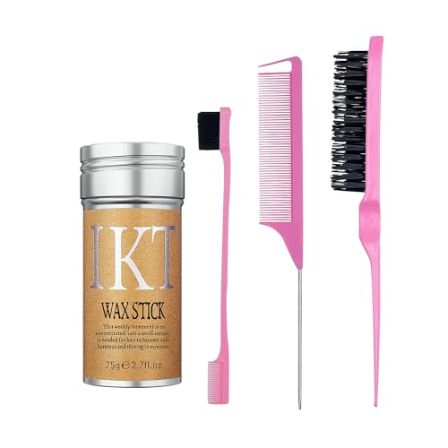 4 Packs Set Hair Wax Stick Slick Back Hair Edge Brush Pink Comb Wax Stick for Hair Flyaways, Styling Products Essentials Stuff for Women, Kids and Clean Girl