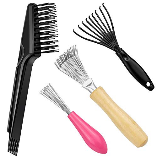 SelfTek 4 Pack Hair Brush Cleaning Tool Comb Hair Brush Cleaner Tool Rake for Removing Hair Dust Home Salon Use