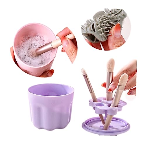 Gaofuraly Portable 2 in 1 Design Makeup Brush Cleaning Mat with Brush Drying Holder, Brush Cleaner Pad & Cosmetic Brush Organizer Rack, Portable Washing Tool for Makeup (blue)