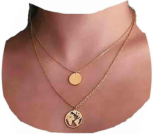 Yheakne Boho Layered Coin Necklace Gold Disc Pendant Necklace Chain Minimalist Necklace Jewelry for Women and Girls