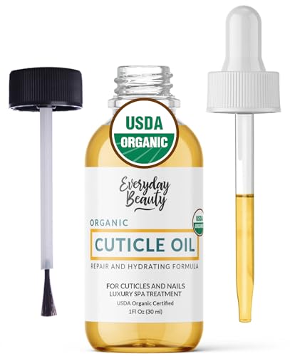 Organic Cuticle & Nail Oil - Repair, Revitalize & Hydrate Cuticles and Nails - Organic Spa Treatment - For Stronger Healthier Nails and Cuticles - 1 Fl Oz Glass Bottle with Nail Brush