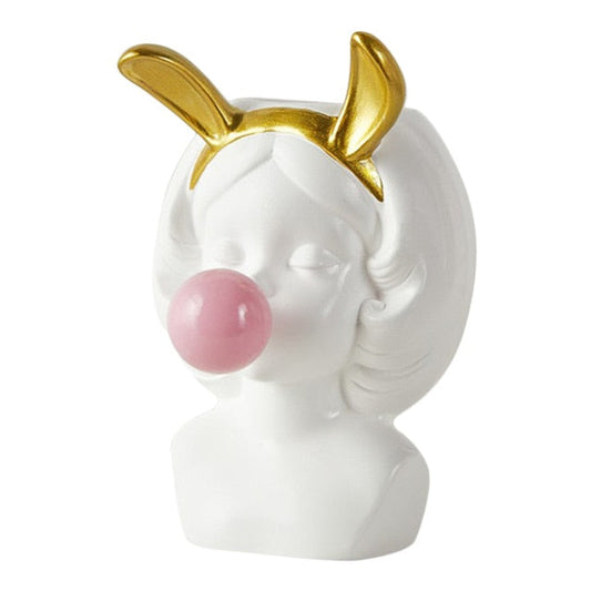 Cute Girl Blowing Bubbles Flower Pot