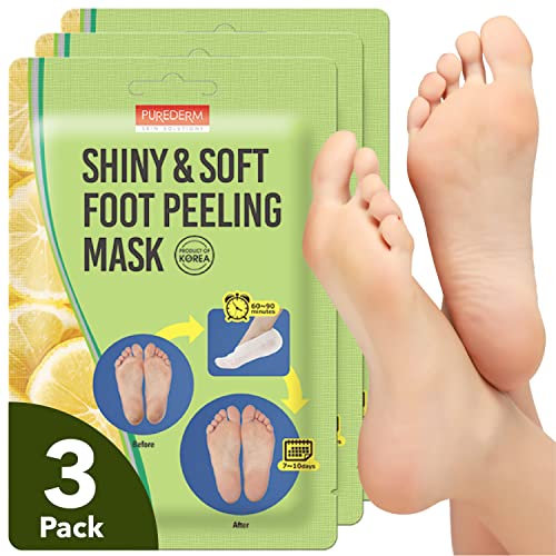 Purederm Shiny & Soft Foot Peeling Mask (3 Pack) – Exfoliating Foot Peel Mask for Calluses, Dry Skin, Cracked Heels, Baby Soft Skin
