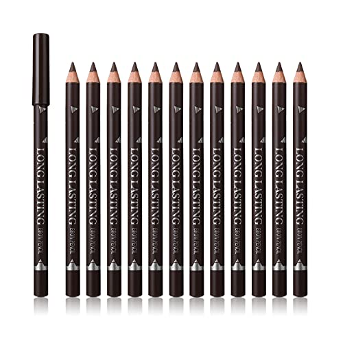 SUMEITANG 12 Pcs Dark Brown Eyebrow Pencil Eyeliner Makeup，Soft Textured，Easy to Color，Long Lasting，Waterproof Eyebrow Pen for Fills in Sparse Areas and Gaps，Create a Natural Eye Brow