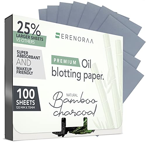Premium Natural Bamboo Charcoal Oil Blotting Sheets for Face - 1x100 Sheets with Extra Large 5x3" Thick Blotting Paper for Oily Skin - Dispensable Portable Pack - Reduce Skin Acne - Makeup Friendly